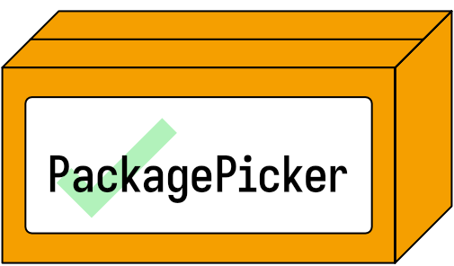 package picker logo. a box with a sticker that says Package Picker